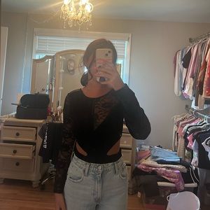 Express Velvet and Lace Black Bodysuit